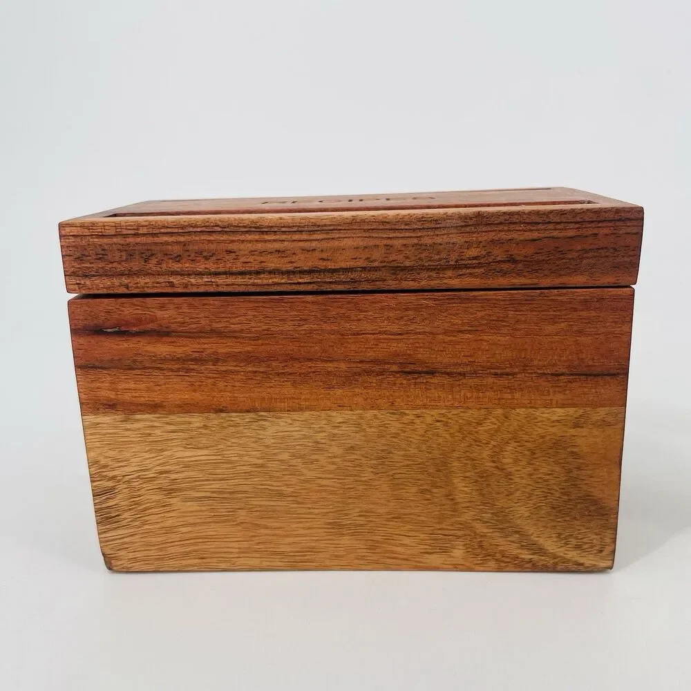 Our Table Acacia Wood Recipe Box Groove On Lid Bed Bath Beyond *No Cards NEW